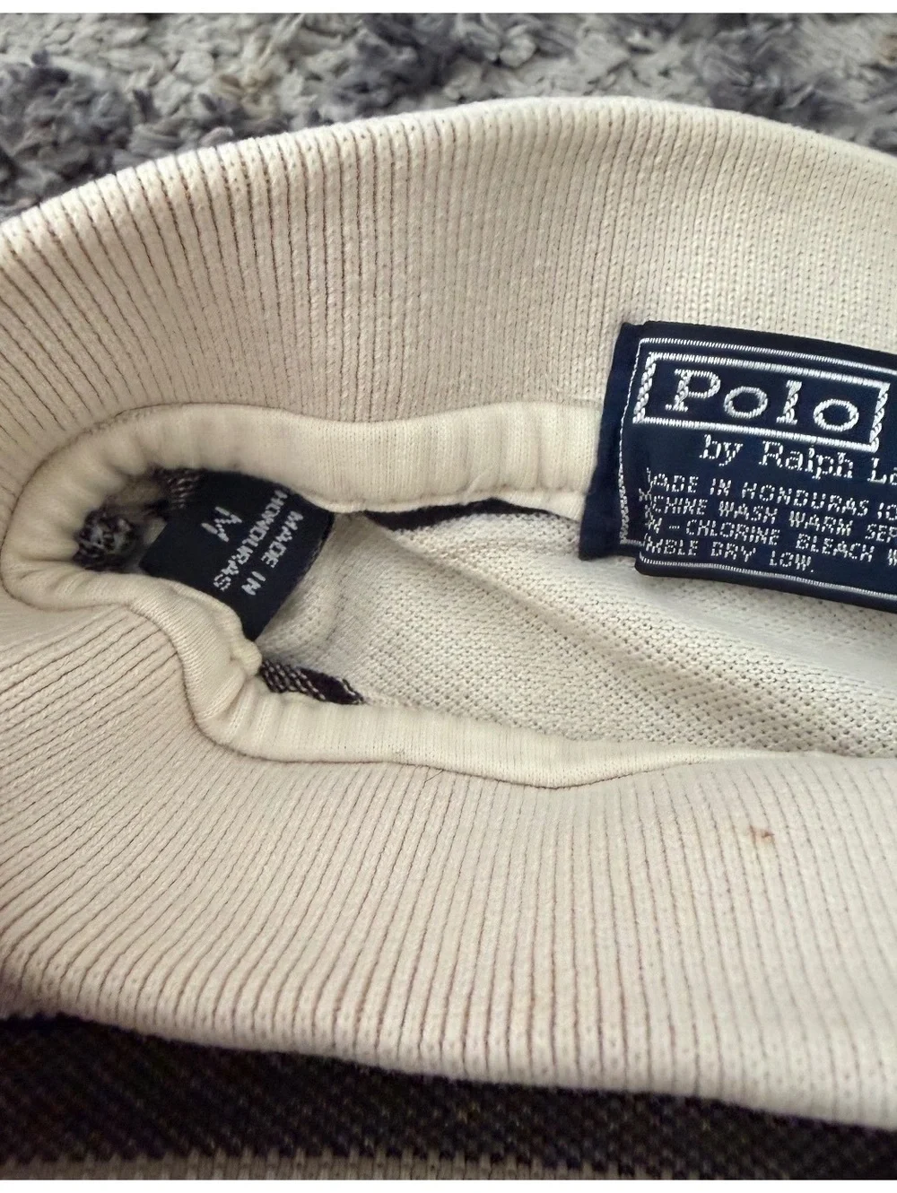 Polo Ralph Lauren Striped Polo Shirt Mens Med. Beige Brown Short Sleeve Classic